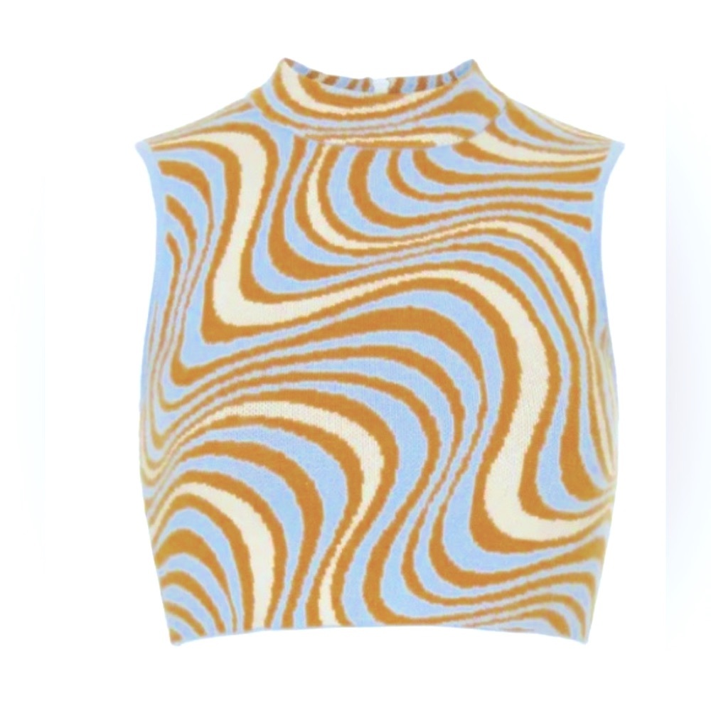 RHODE Crop Tank Top/Blue & Tan Abstract/Size M
